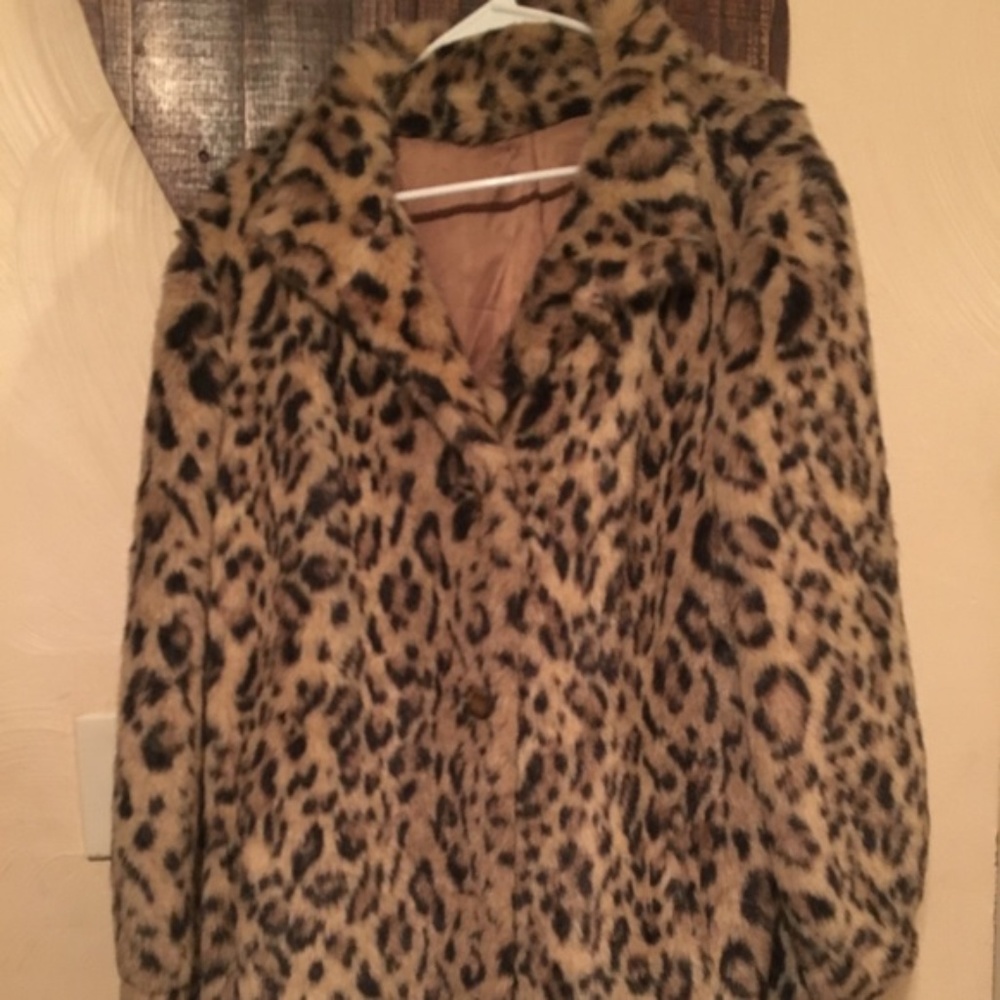 Vintage 60's Faux Leopard Fur Coat Large